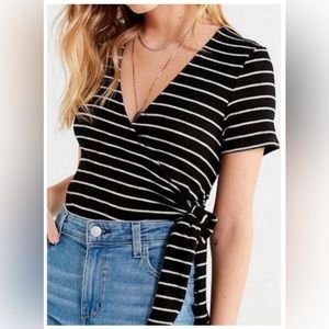 Proiect Social T Urban Outfitters Black and White Stripe Tie Wrap Top - Size S